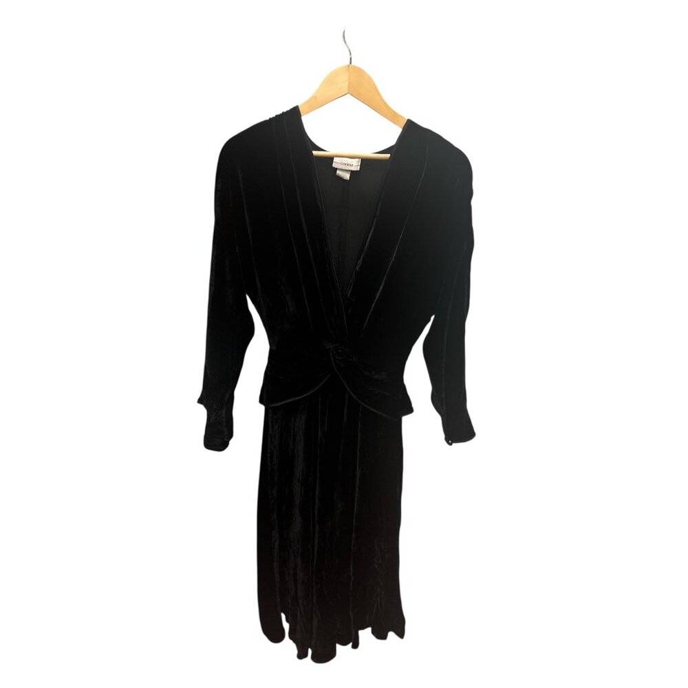 Vintage Cadaz Black Velvet Dress Size 8 Twist Front Maxi 90s Formal - Picture 3 of 13